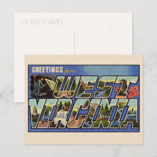 Cartão Postal Saudações da Virgínia Ocidental Letra Grande Vinta