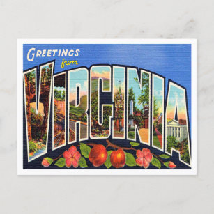 Cartão Postal Saudações da Virginia Viagens vintage
