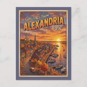 Cartão Postal Saudações de Alexandria VA Vintage Anos 60 Retro