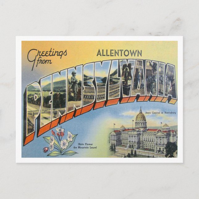 Cartão Postal Saudações de Allentown, Pensilvânia Viagem (Frente)