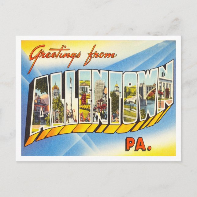 Cartão Postal Saudações de Allentown, Pensilvânia Viagem (Frente)