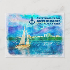 Cartão Postal Saudações de Anchorage - Pintura de Aquarela