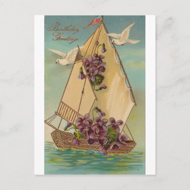 Cartão Postal Saudações de Aniversário Antigas (Frente)