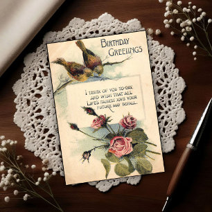 Cartão Postal Saudações de Aniversário Antigas 1917 Rosas