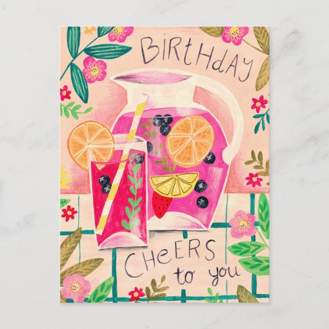 Cartão Postal Saudações de aniversário da Sangria de Verão (Frente)