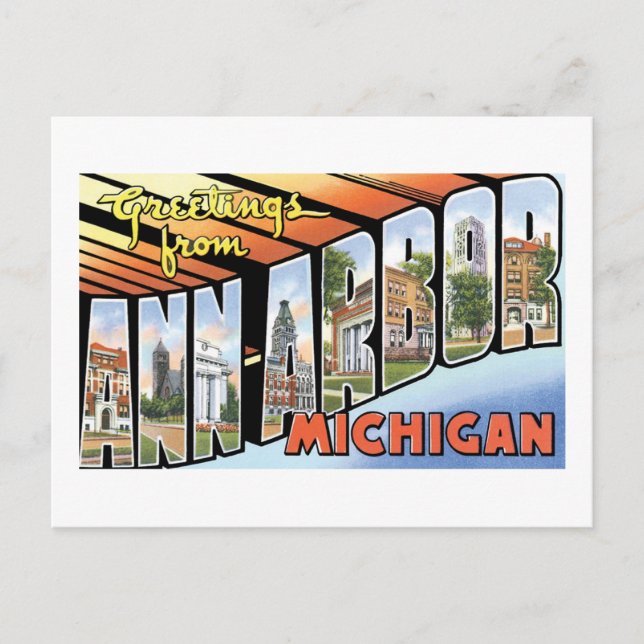Cartão Postal Saudações de Ann Arbor, Michigan (Frente)