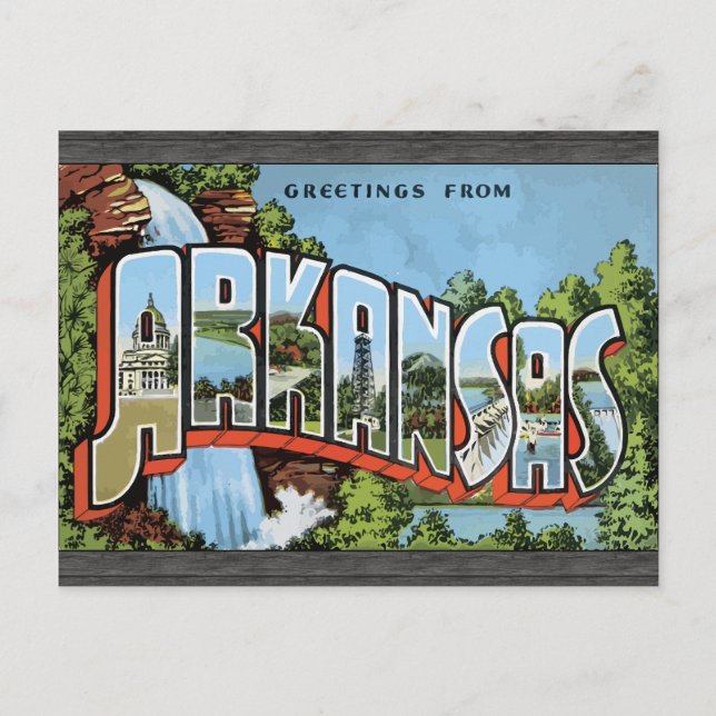 Cartão Postal Saudações De Arkansas, Vintage (Frente)