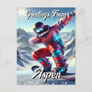 Cartão Postal Saudações de Aspen Dabbing Snowboarder