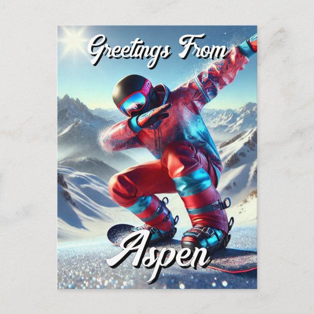 Cartão Postal Saudações de Aspen Dabbing Snowboarder (Frente)