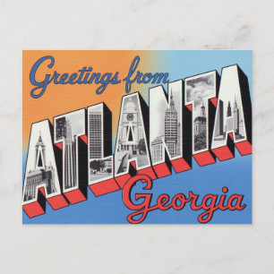 Cartão Postal Saudações de Atlanta Georgia Skyline Vintage