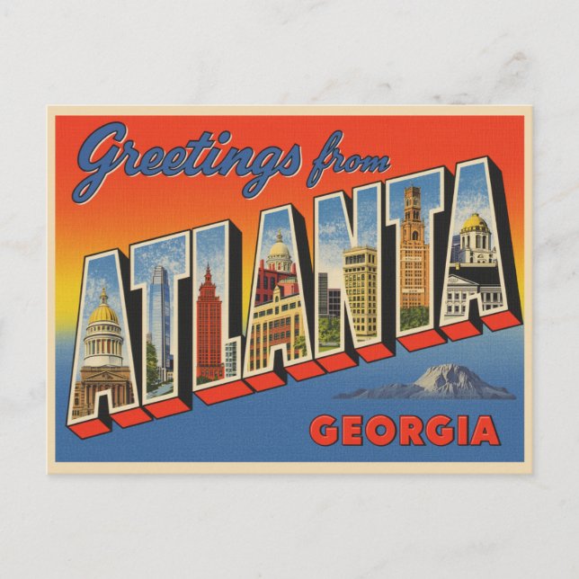 Cartão Postal Saudações de Atlanta, Georgia Vintage (Frente)