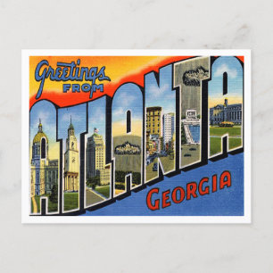 Cartão Postal Saudações de Atlanta, Viagens vintage da Geórgi