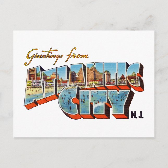 Cartão Postal Saudações de Atlantic City Nova Jersey (Frente)