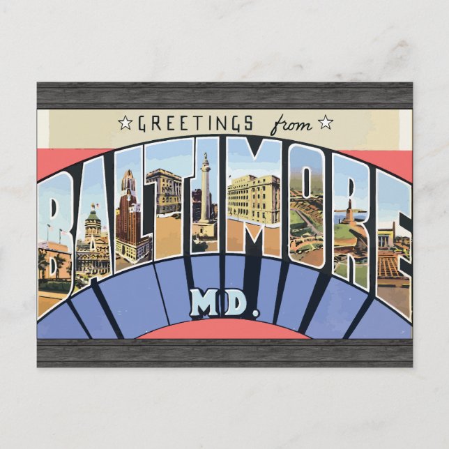 Cartão Postal Saudações De Baltimore Md, Vintage (Frente)