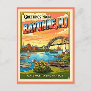 Cartão Postal Saudações de Bayonne NJ Retro Gateway