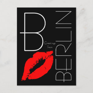 Cartão Postal Saudações de Berlim Red Lipstick Kiss Black