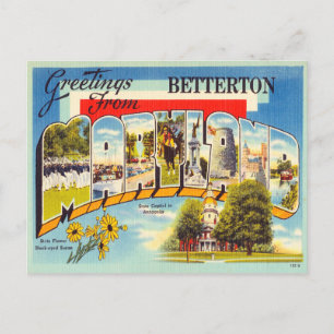 Cartão Postal Saudações de Betterton, Maryland Viagens vintage