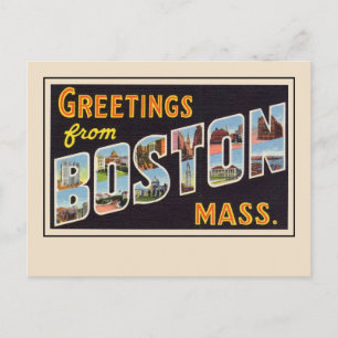 Cartão Postal Saudações de Boston, Mass Carta Grande Vintage