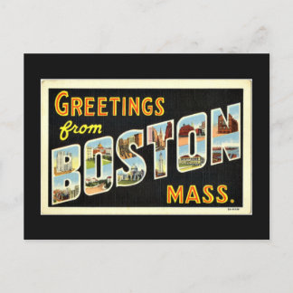 Cartão Postal Saudações de Boston, Massachusetts, vintage.