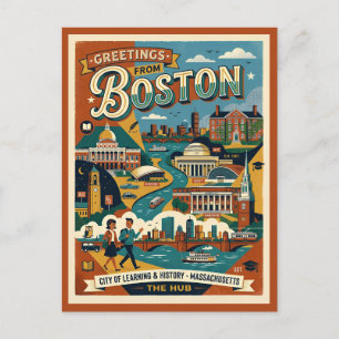Cartão Postal Saudações de Boston Retro anos 1960