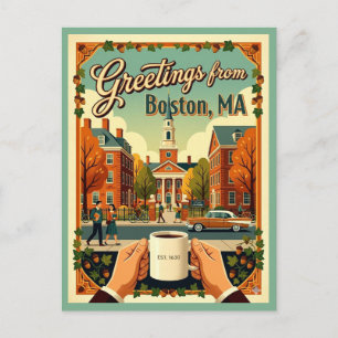 Cartão Postal Saudações de Boston Retro Estética Acadêmica dos A