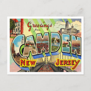 Cartão Postal Saudações de Camden, Viagens vintage de Nova Jerse
