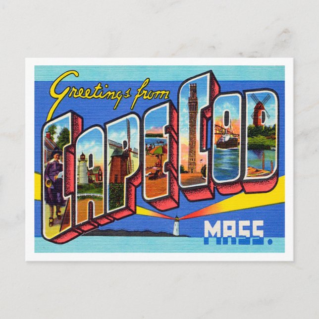 Cartão Postal Saudações de Cape Cod, Massachusetts Viagem (Frente)