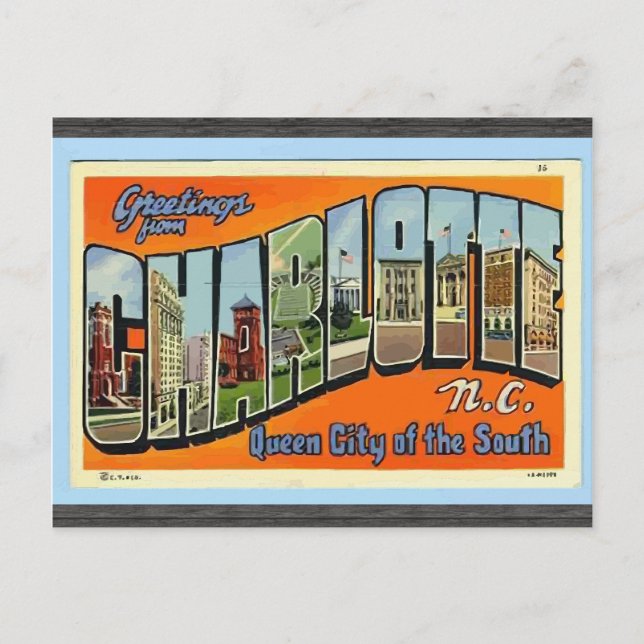 Cartão Postal Saudações de Charlotte N.C. , Vintage (Frente)