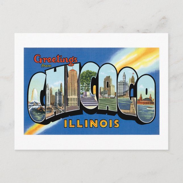 Cartão Postal Saudações de Chicago, Illinois! (Frente)
