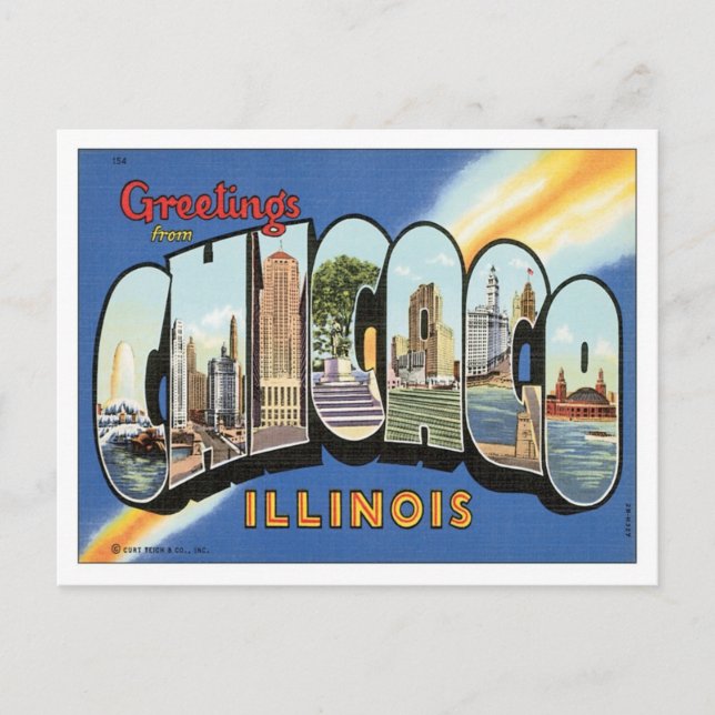 Cartão Postal Saudações de Chicago Illinois (Frente)