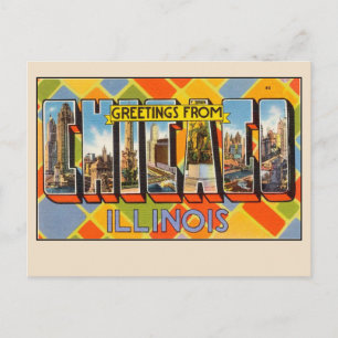 Cartão Postal Saudações de Chicago, Illinois Colorido Vintage