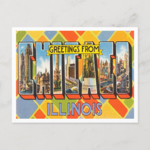 Cartão Postal Saudações de Chicago, Viagens vintage de Illinoi