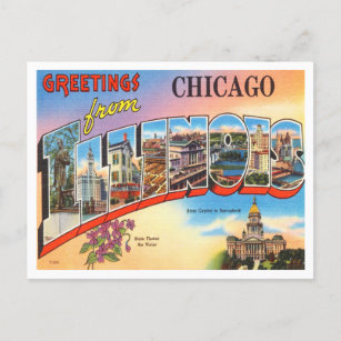 Cartão Postal Saudações de Chicago, Viagens vintage de Illinois
