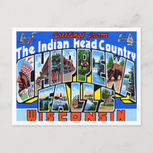 Cartão Postal Saudações de Chippewa Falls, Viagem de Wisconsin