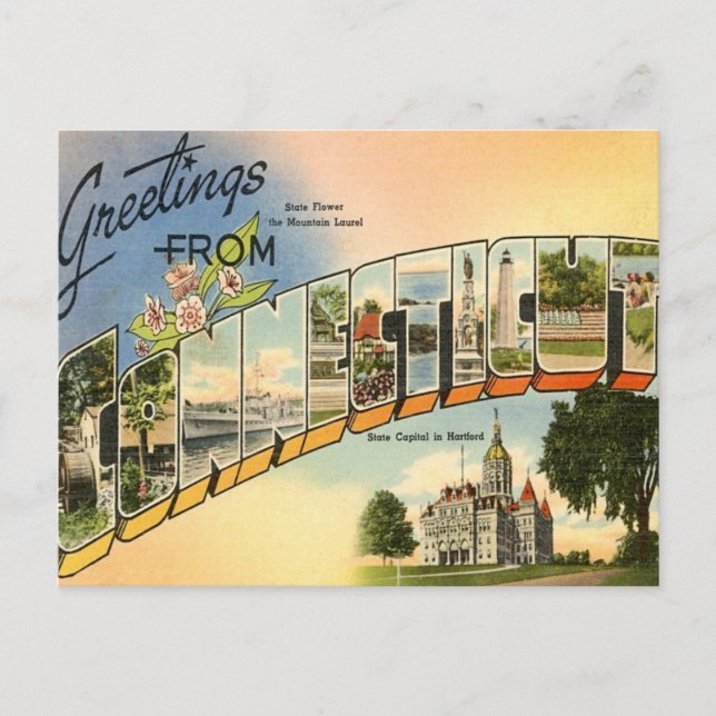 Cartão Postal Saudações De Connecticut (Frente)