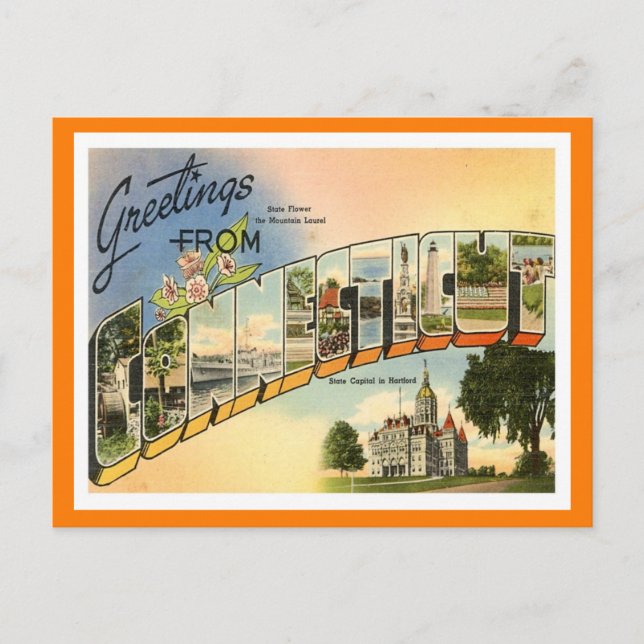 Cartão Postal Saudações de Connecticut Vintage (Frente)