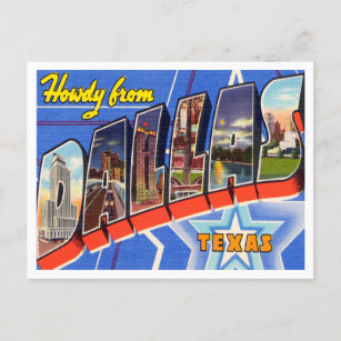 Cartão Postal Saudações de Dallas, Viagens vintage do Texas