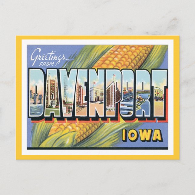 Cartão Postal Saudações De Davenport Iowa (Frente)