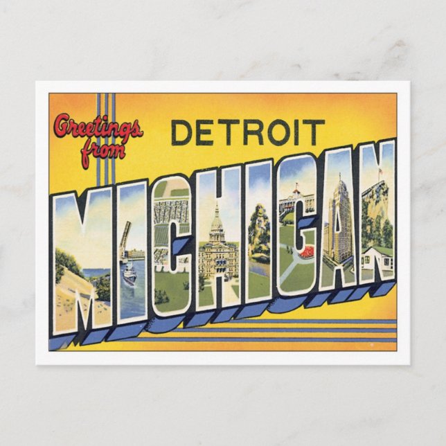 Cartão Postal Saudações De Detroit Michigan (Frente)