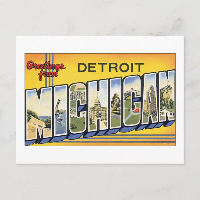 Cartão Postal Saudações de Detroit, Michigan (Frente)
