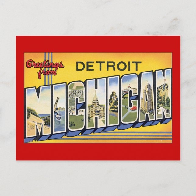 Cartão Postal Saudações de Detroit Michigan (Frente)