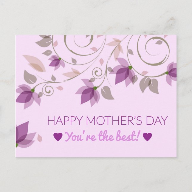 Cartão Postal Saudações de Dia de as mães Floral Purple (Frente)
