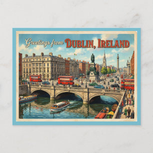 Cartão Postal Saudações de Dublin Irlanda Estilo Vintage 