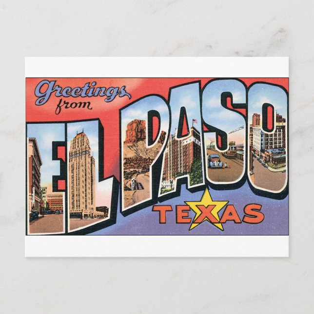 Cartão Postal Saudações de El Paso, Texas! (Frente)
