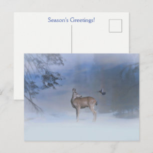 Cartão Postal Saudações de Férias Azul Pássaro Veado
