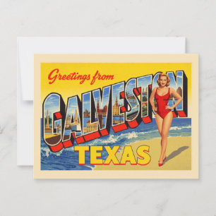 Cartão Postal Saudações de Galveston Texas Vintage