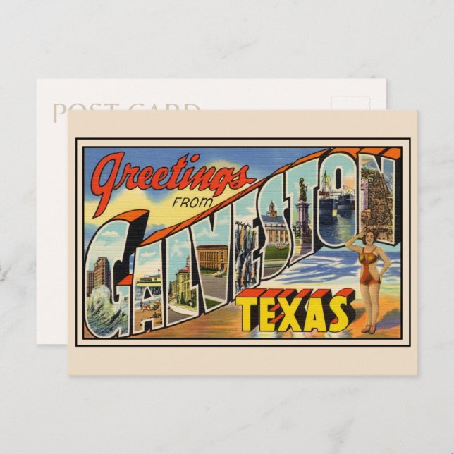 Cartão Postal Saudações de Galveston Texas Vintage (Frente/Verso)
