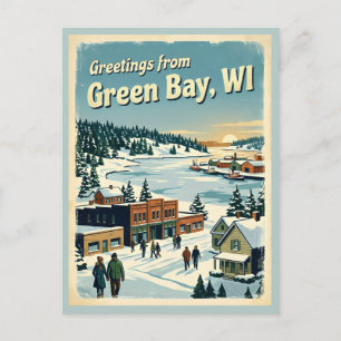 Cartão Postal Saudações de Green Bay WI Retrô Vintage