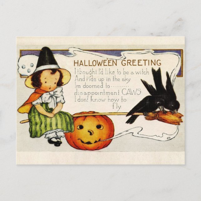 Cartão Postal Saudações de Halloween da Bruxinha Pequena (Frente)