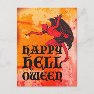 Cartão Postal Saudações de Halloween por um diabo "Feliz Hello